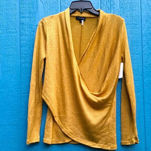 NWT 1. State Gold Sparkle Criss Cross Surplice Long Sleeve Top Size Small